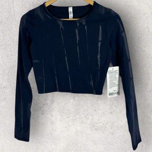 NWT Lululemon Wunder Train Cropped Long Sleeve Shirt Navy Womens Size 4 Top Blue